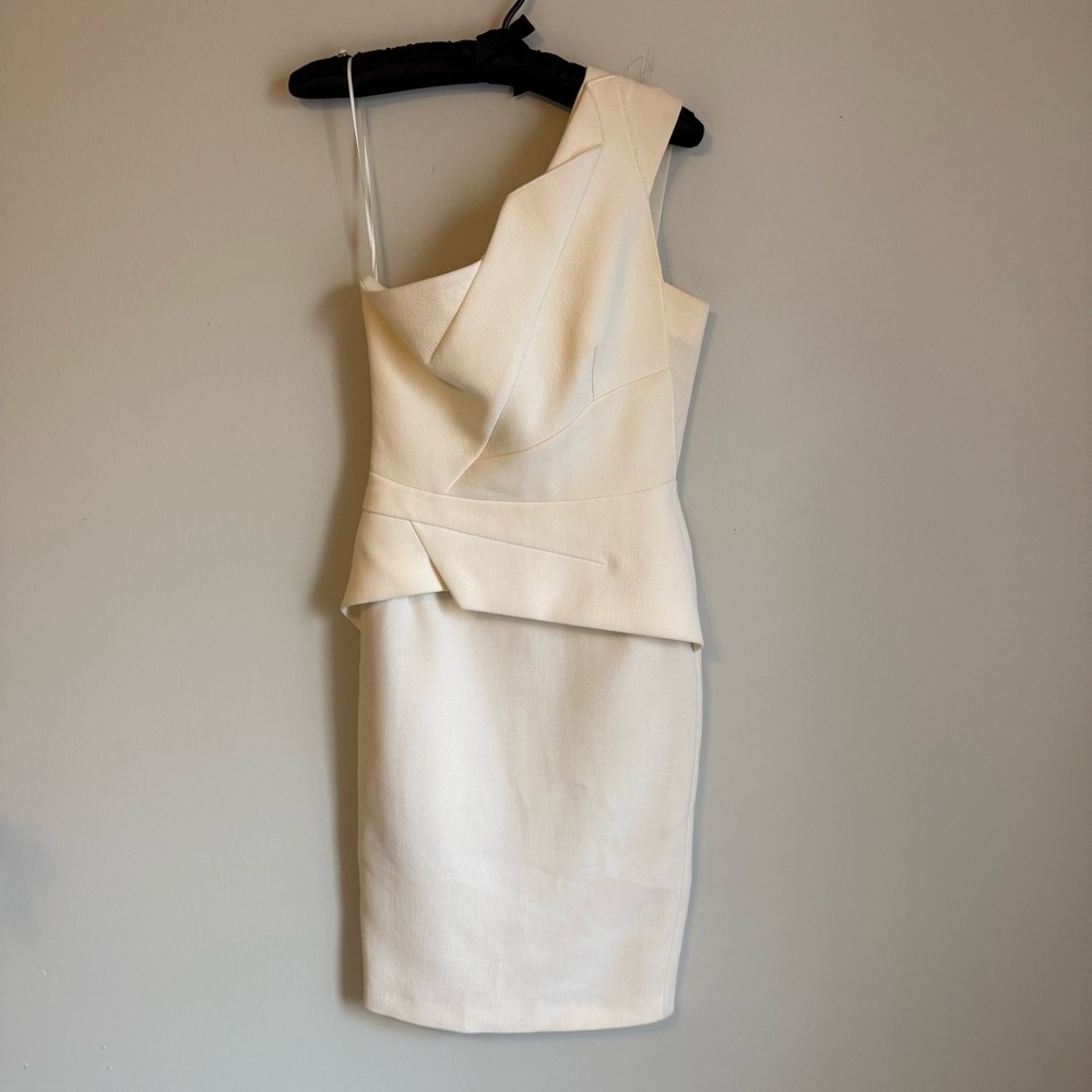 Roland Mouret wool one shoulder midi dress cream white size 6 - Picture 2 of 9